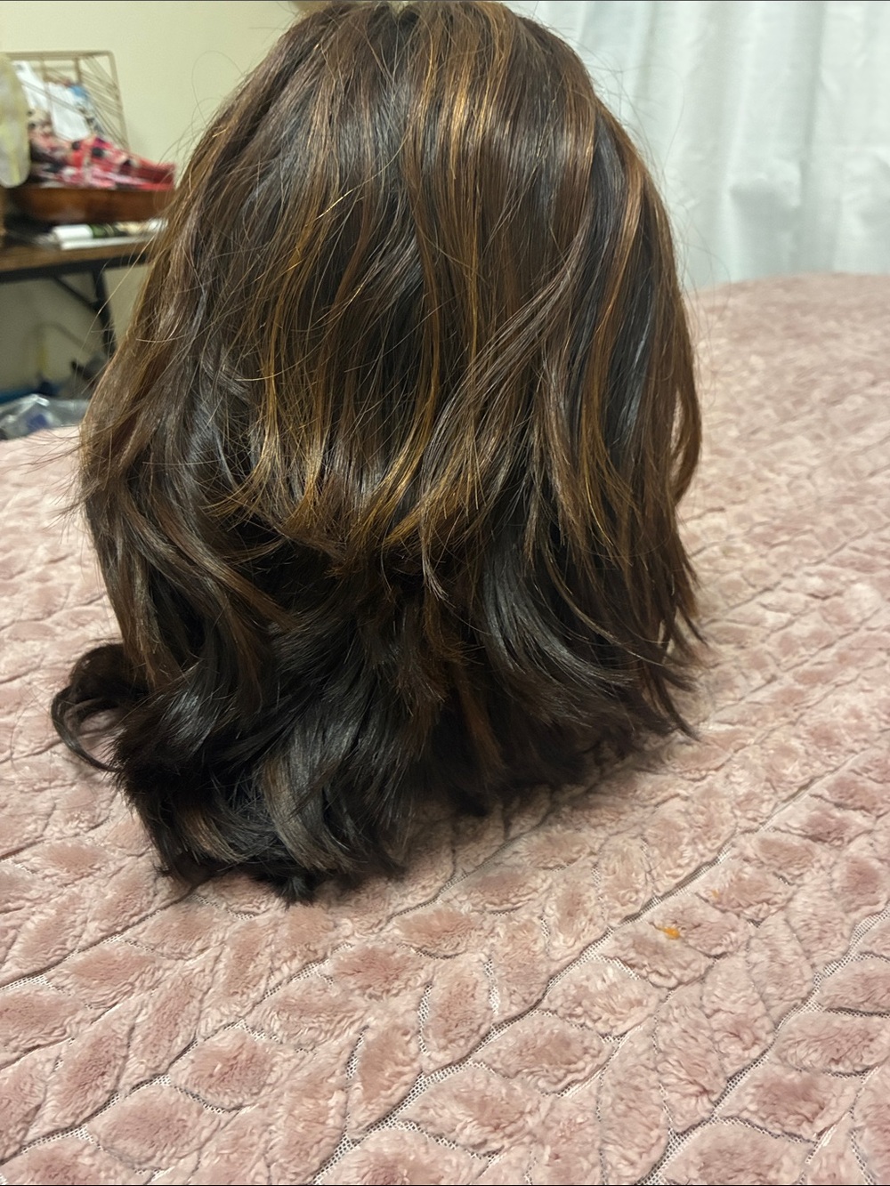 Brown Layered Women's Wig with Honey Highlights